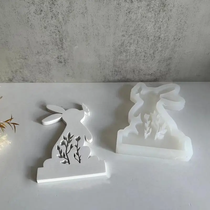 Easter Rabbit Candle Holder Silicone Mold Rabbit Kiss Butterfly Candlestick Mould DIY Aromatherapy Gypsum Decoration Mould