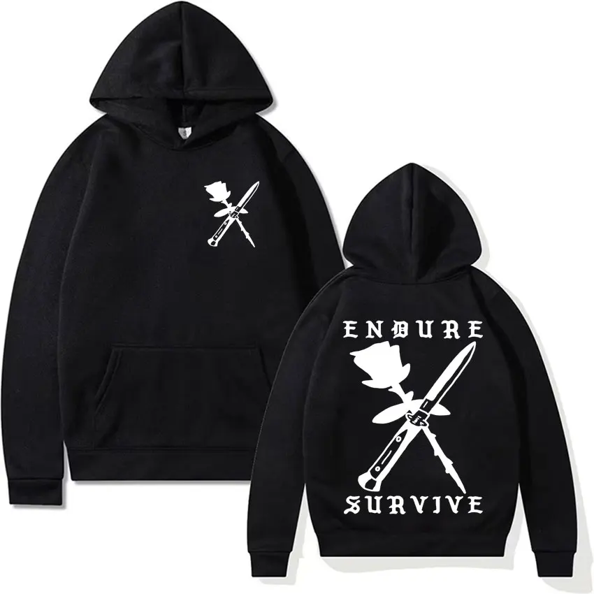 Endure Survive Rose and Switchblade Print Hoody The Last of Us Inspired Hoodie Men Women Fashion Vintage Long Sleeve Sweatshirts