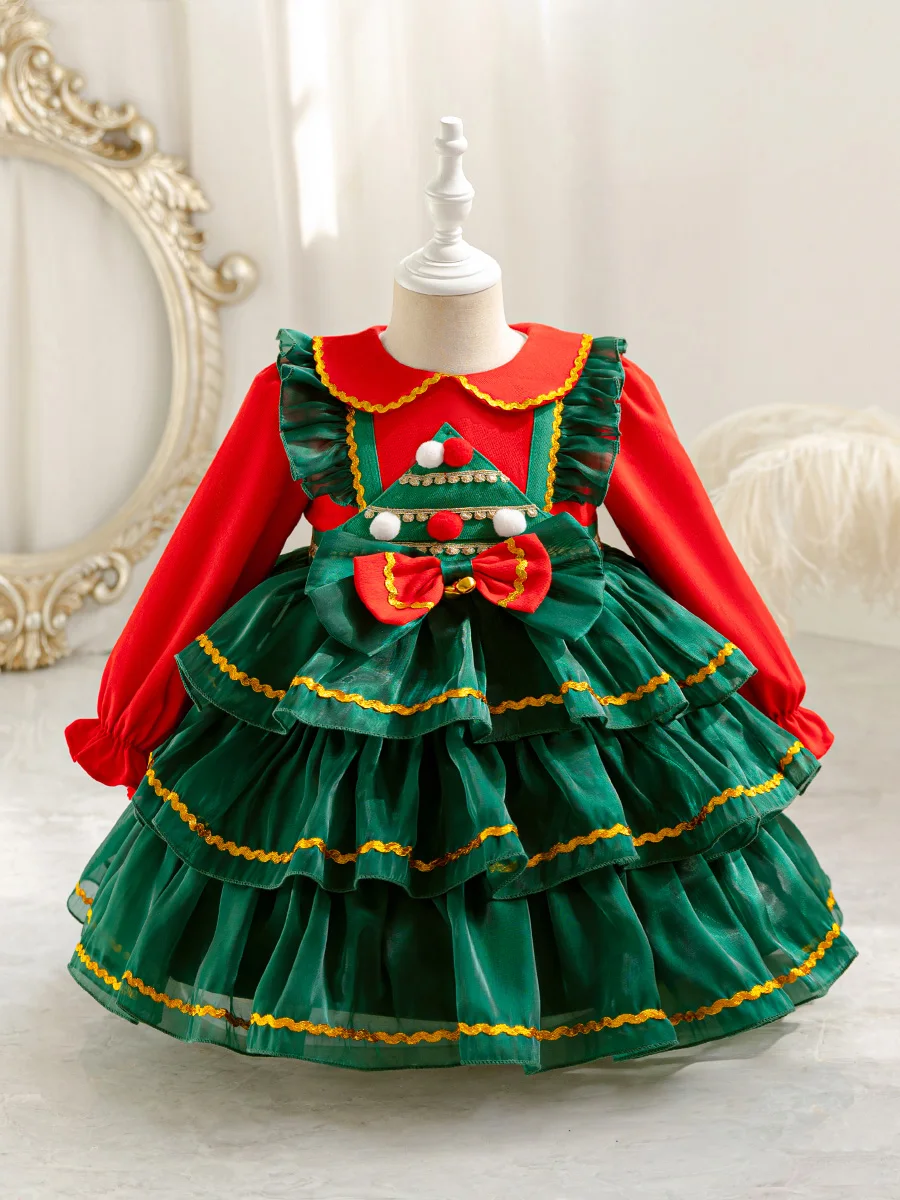 Girls Christmas Dress Winter New Children's Fashion Christmas Lolita Pompadour Dress Trend