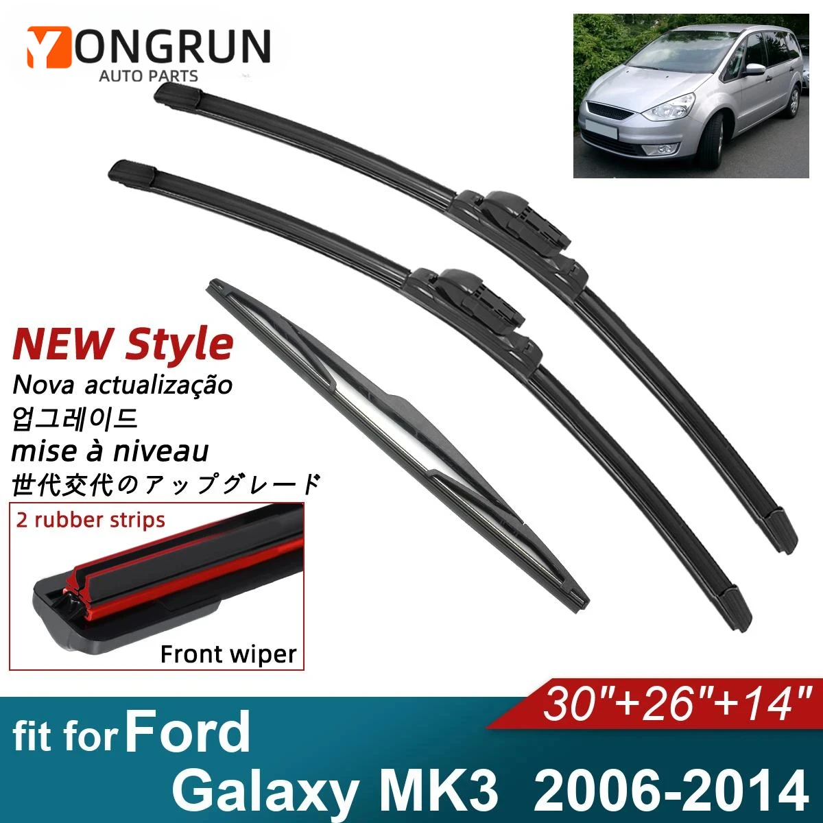 

Durable Double Rubber Car Wiper Blades for 2006-2014 Ford Galaxy MK3 Front Rear Windscreen Windshield Wipers Car Accessories