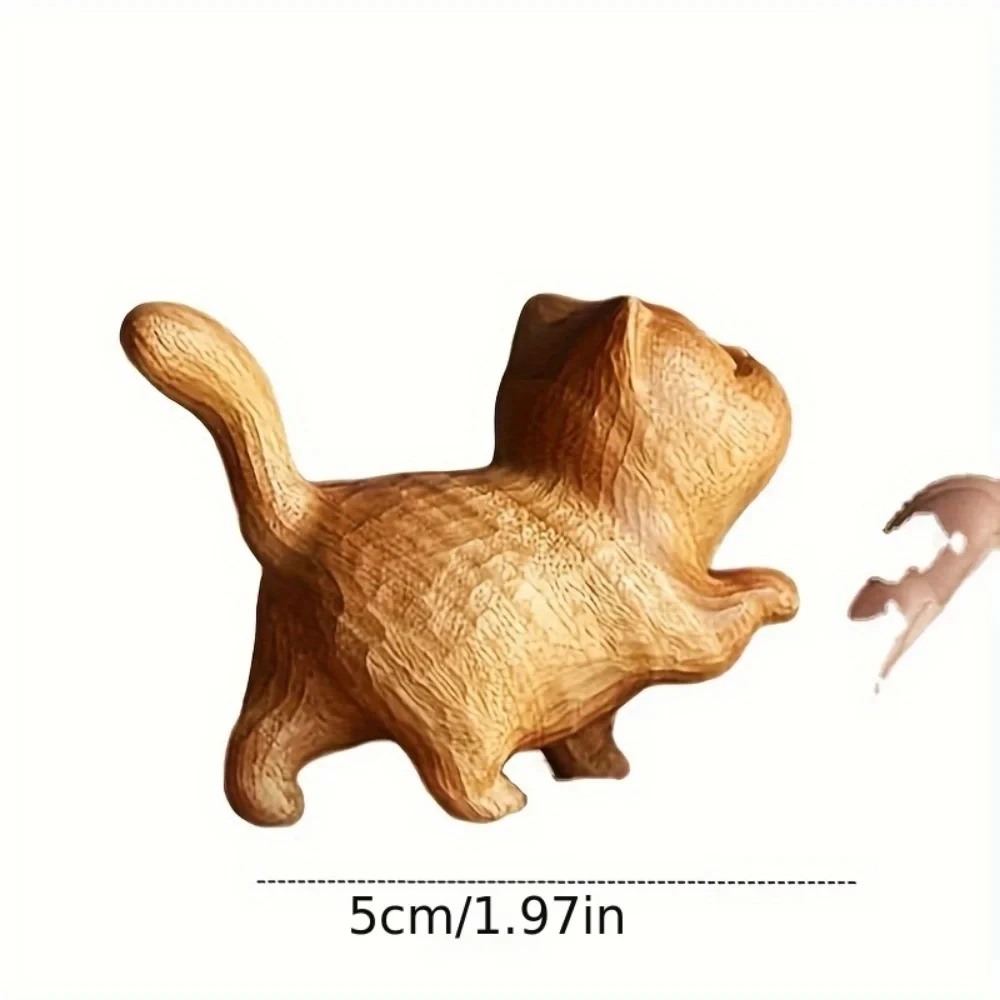 Hand-carved Wooden Cat, Wooden Cat Sculpture Collection Figurine Decoration, Desk Decoration Boxwood carving kitten