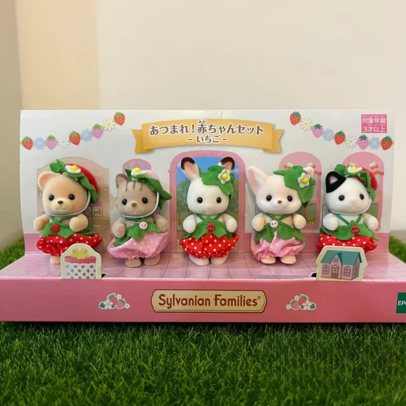 Hot Sale Sylvanian Families Five Person Strawberry Babies Set Anime Action Figure Room Decoration Doll Toys Birthday Xmas Gifts