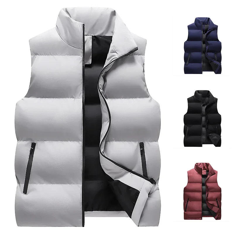 

New Autumn and Winter Men's Down Cotton Vest European and American Fashion Casual Large Standing Collar Warm Vest Coat