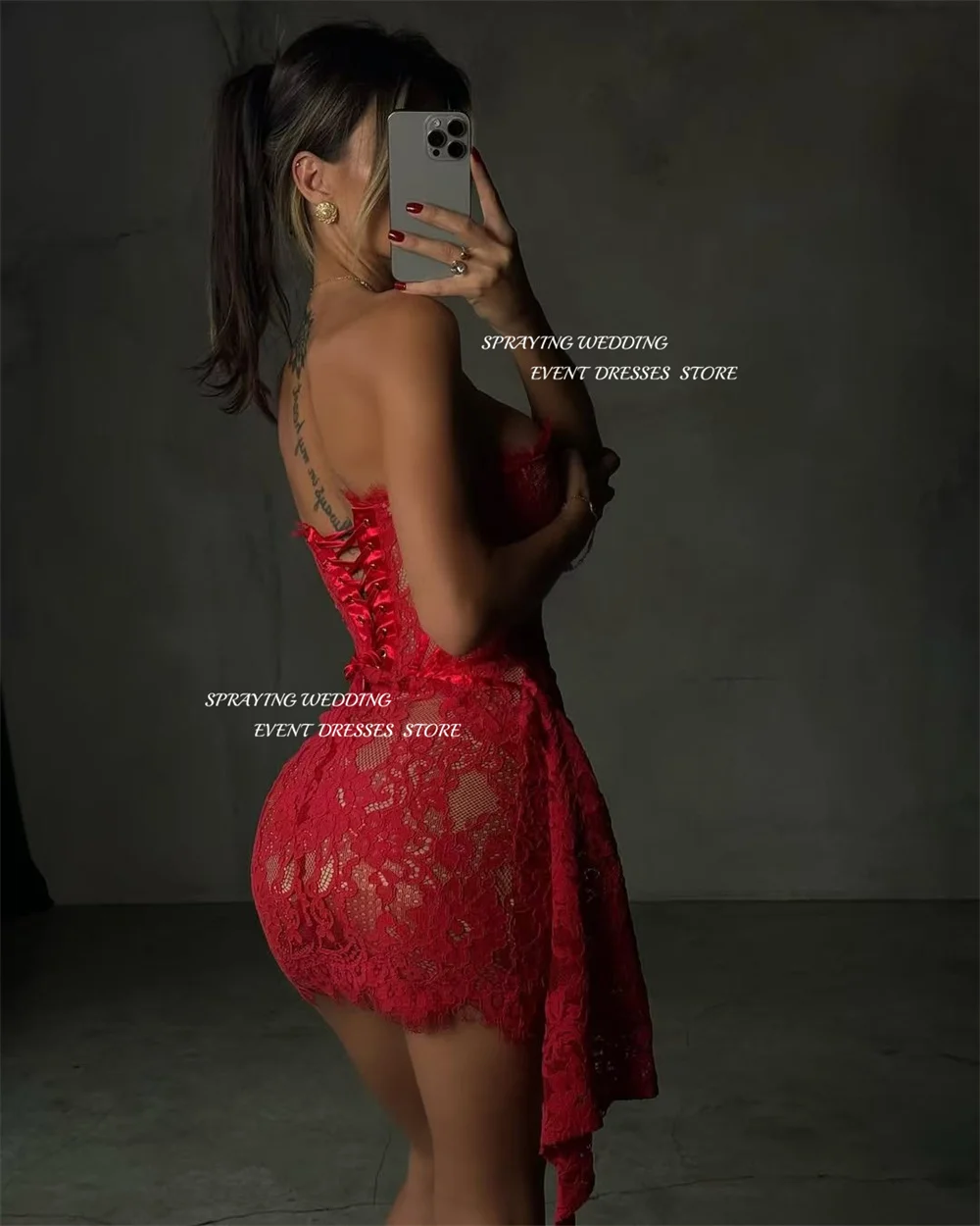 Seksowna czerwona koronkowa krótka sukienka na imprezę, Dubaj, arabska sukienka koktajlowa, wieczorowa, formalna, klubowa, mini sukienka formalna, szyta na miarę