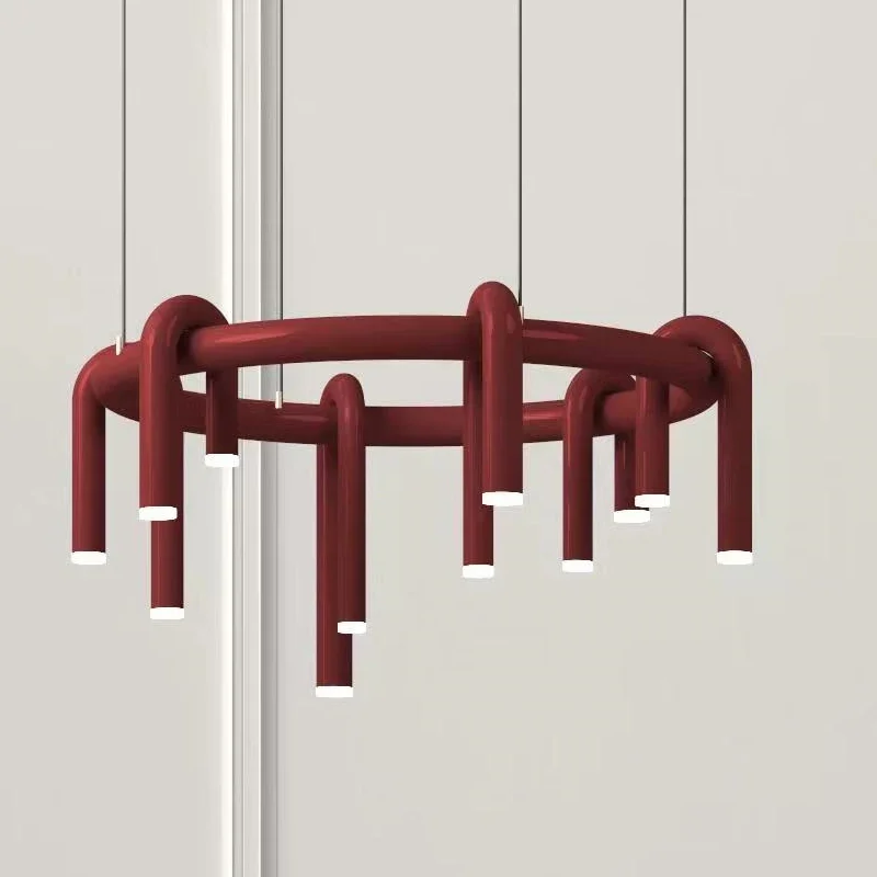 Imagem -02 - Red U-shaped Chandelier Lights Designer Dinamarquês Nordic Metal Tube Lâmpadas Sala de Estar Quarto Restaurante Luminárias Led