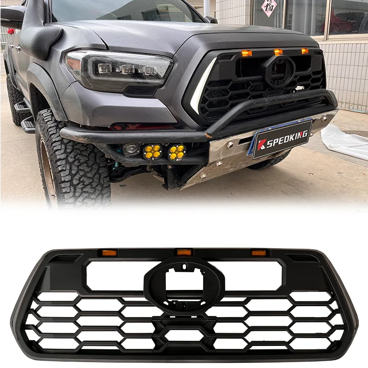 4x4 Pickup Bumper Grille Accessories Fit For Toyota Tacoma 2016-2021 2022 Car Front Racing Grills With LED And Gray Letters