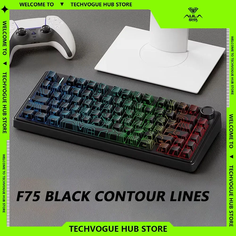 AULA F75 Contour Lines Wireless Mechanical Keyboard Bluetooth 2.4G Hot Swap 3 Mode RGB Backlight Customized Gamer Keyboard Gifts