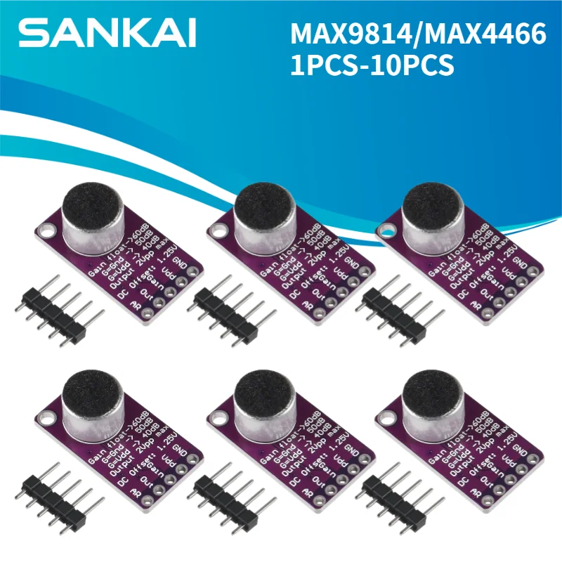 1-10pcs MAX9814 Microphone AGC Amplifier Board Sound Sensor Module Auto Gain Control Attack for Arduino MAX4466 PCB Board Diy