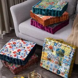 Square Seat Bohemian Cushion Mandala Floor Seat Cushion Velvet Yoga Pillow Japanese Tatami Mat for Reading Nook Party Decoration