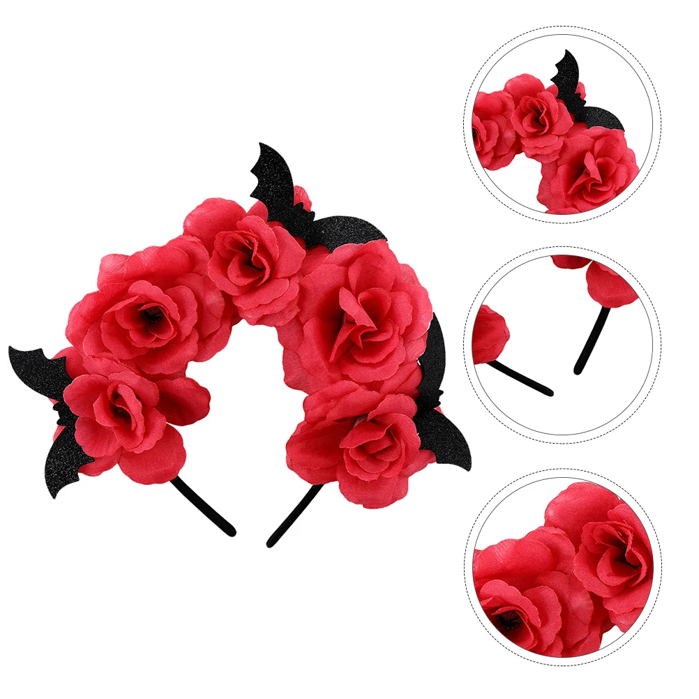 

1pc Halloween Rose Flower Headband Retro Bat Party Hair Accessory For Costume Festival Durable Comfortable Decorative Band