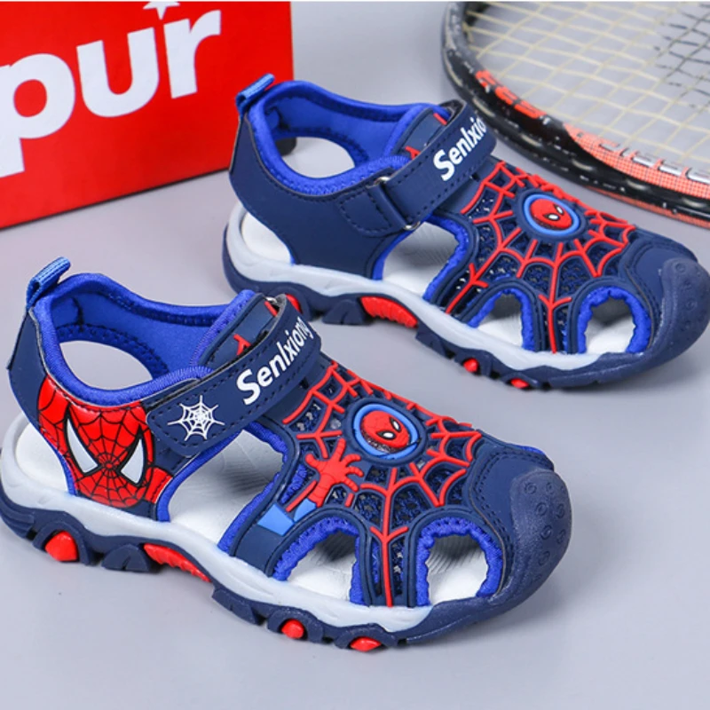 Summer Kids Boys Sandals Girls Cartoon Spider Man Student Closed Toe Orthopedic Non slip Children Sports Pu Leather Beach Shoes