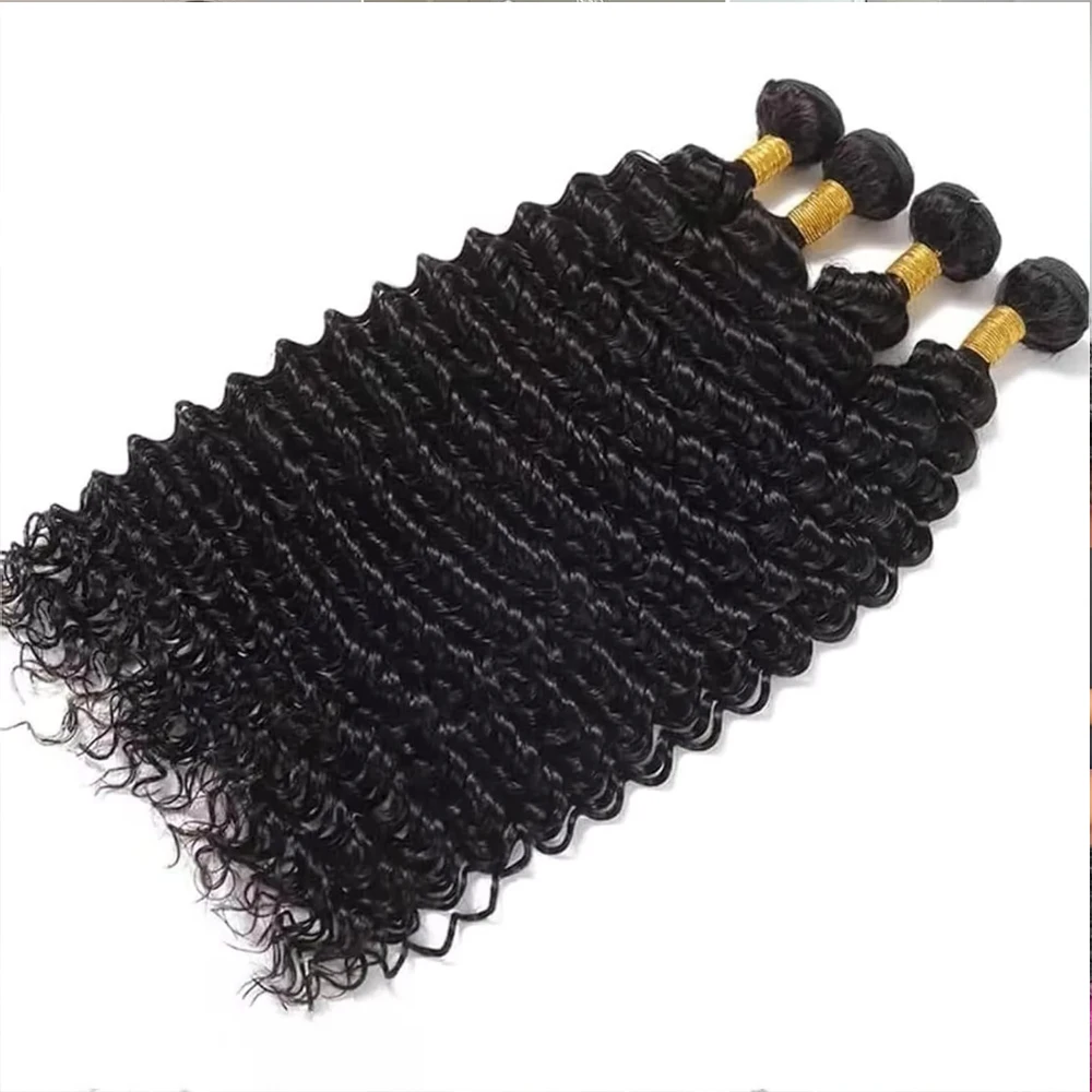Raw Human Hair Bundles Deep Wave Brazilian 3 4 Bundle 28 30 Inch Virgin Curly Hair Extension For Women Sew In Quick Weave Bundle image 2