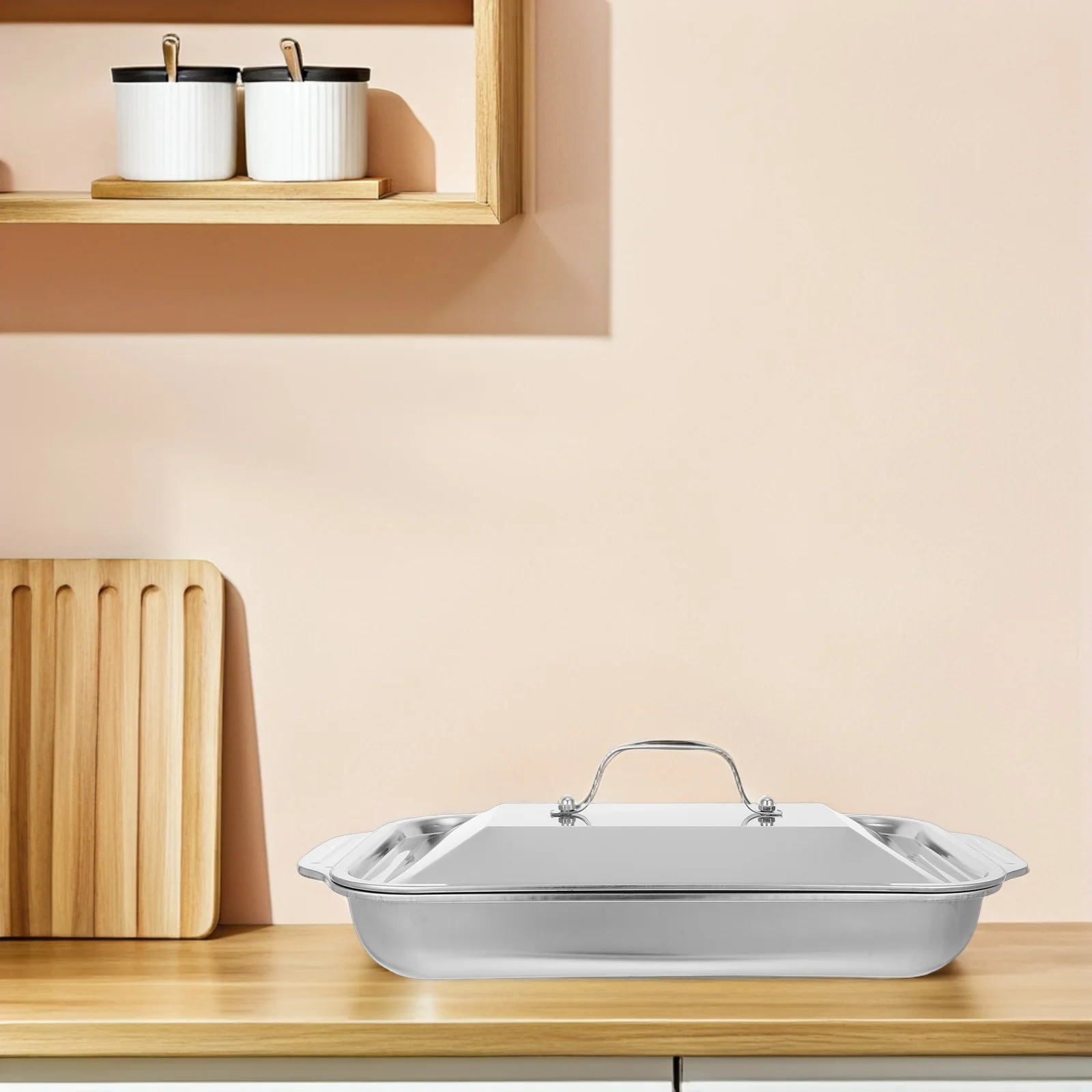 

Stainless Steel With Lid Deep Rectangular Pan High Temp Resistant Easy Clean Kitchen Home Oven Use Baking Dish Grill Serving