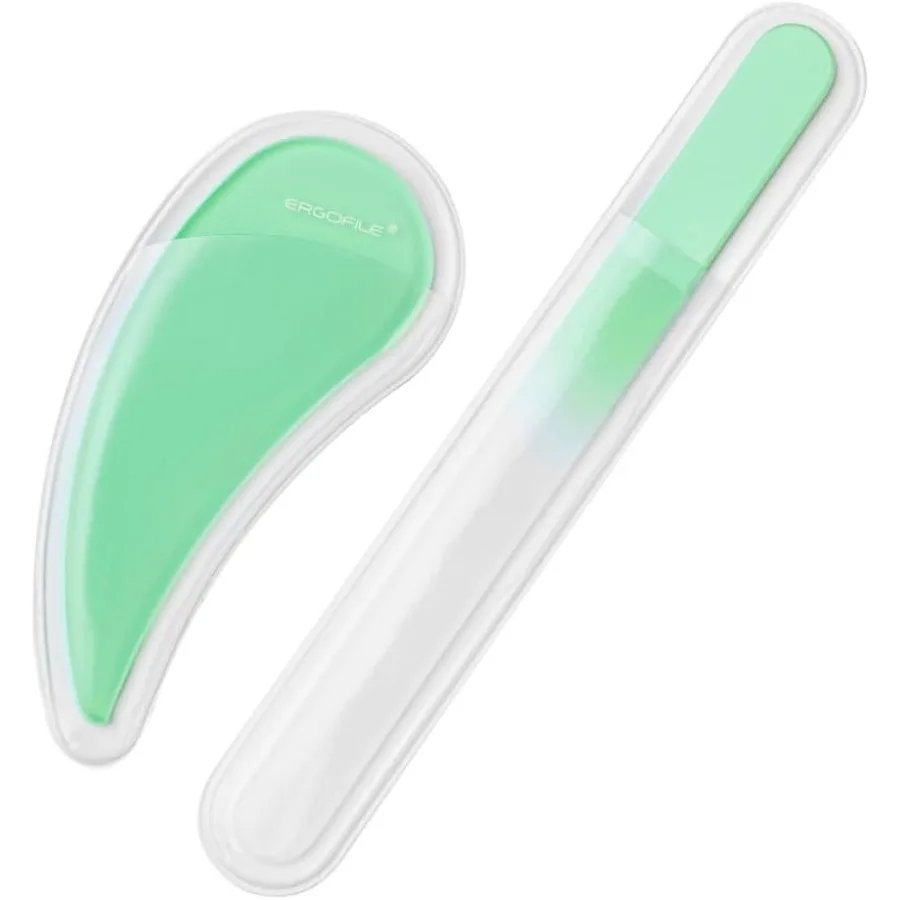 ตะไบเล็บแก้วโค้งสำหรับเล็บธรรมชาติ 2 ชิ้นเครื่องมือเล็บแก้วเช็กในชุดตะไบคริสตัลสีหยกสำหรับเล็บที่เรียบเนียนและแม่นยำ