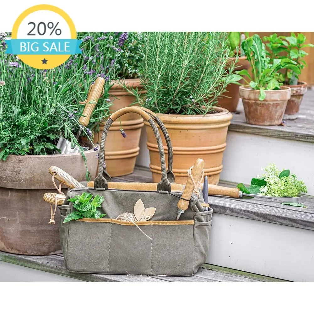 

Набор из 6 садовых инструментов из нержавеющей стали с ручками из ясеня, секатор с нескользящей рукояткой, сумка из холста и кожи