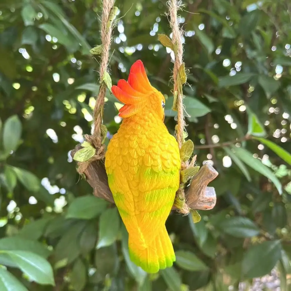 Cute Hanging Swing Parrot Figurine Chinese Style Resin Parrot Statue Ornament Exquisite Elegant Bird