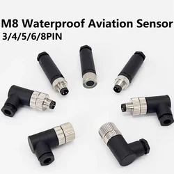 M8 3/4/5/6/8PIN Male&Female Sensor Connector Waterproof Plug Straight Angle Threaded Coupling Panel Mount Flange Socket