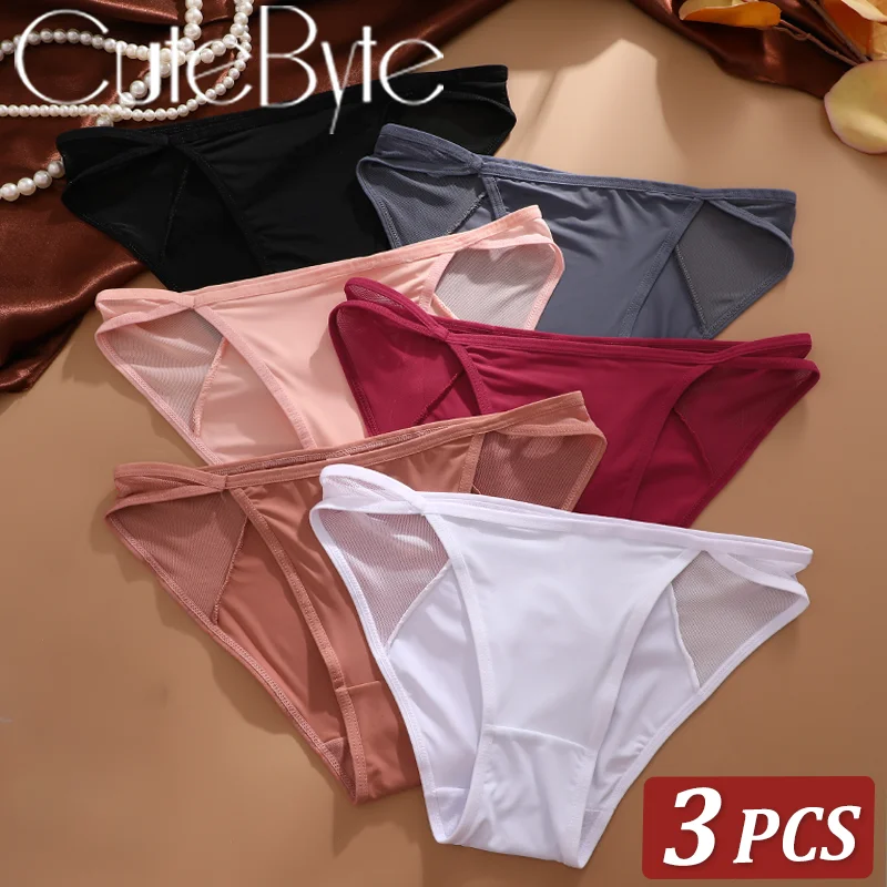 3Pcs Lace Fabric Splicing Transparent Panty Women's Panties Sexy Breathable Underwear Female Low Waist Soild Soft Lingerie S-XL