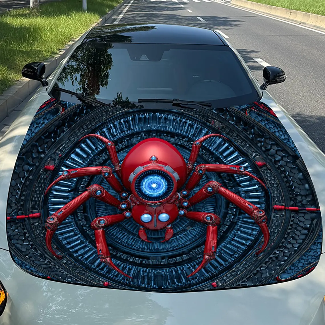 

Blue-eyed devil spider Print car hood stickers, waterproof self-adhesive, scratch resistant, easy to stick, durable car PVC stic