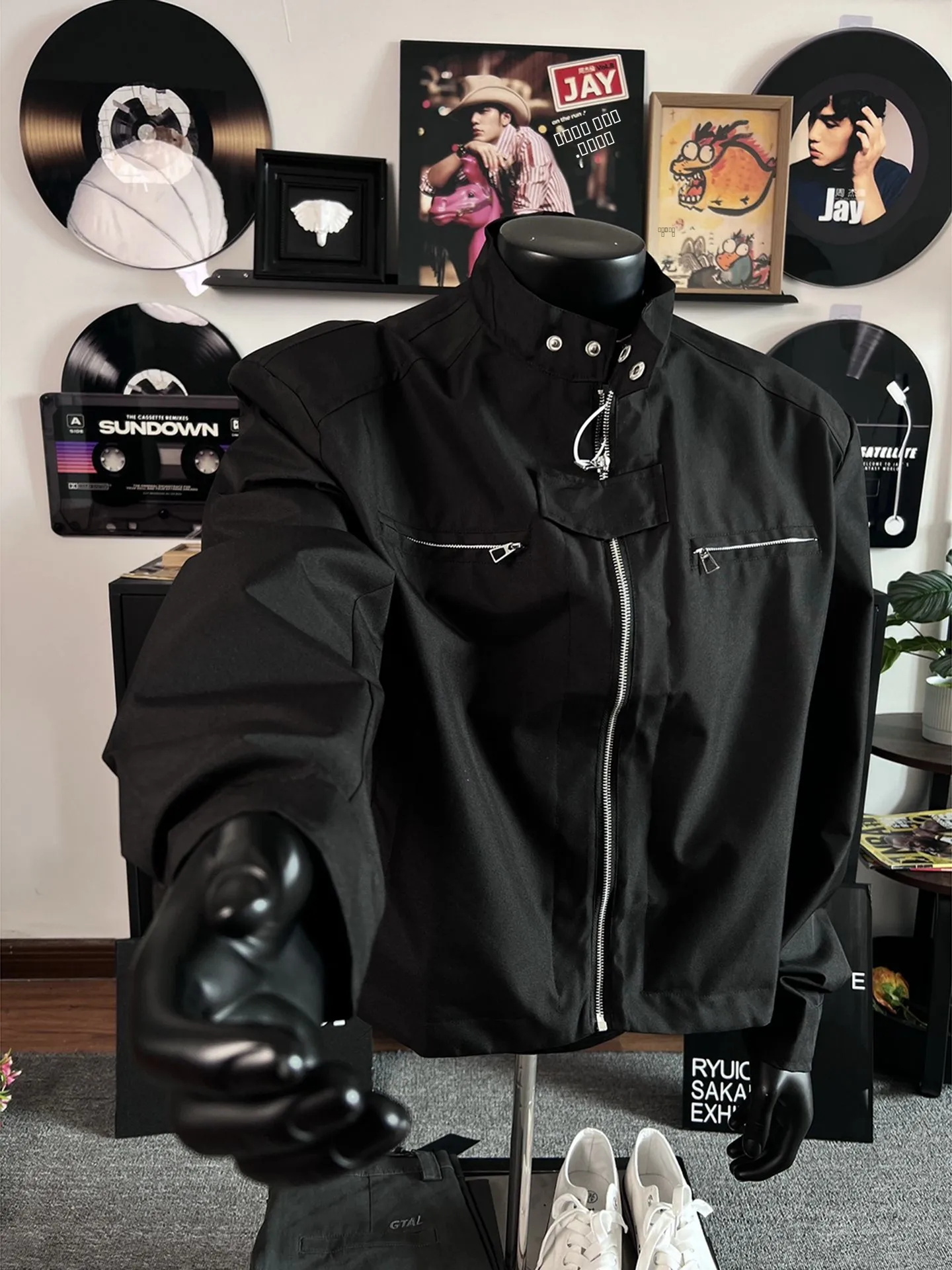 

Bla Pilot Sle ort Jaet Men's Autumn Adstrative Sle Pad oulder CleanFit Stand Collar Windproof Zipper Casual Coat