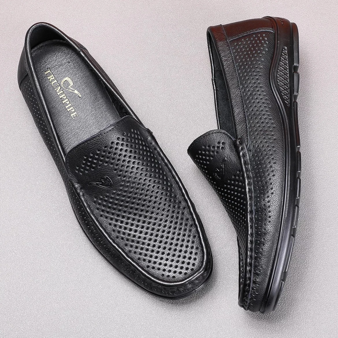 

Casual Bean Shoe Men's Soft Leather Pipe Shoes round Toe Comfortable Breathable Summer Fashion Single Shoes PU Sole Leather