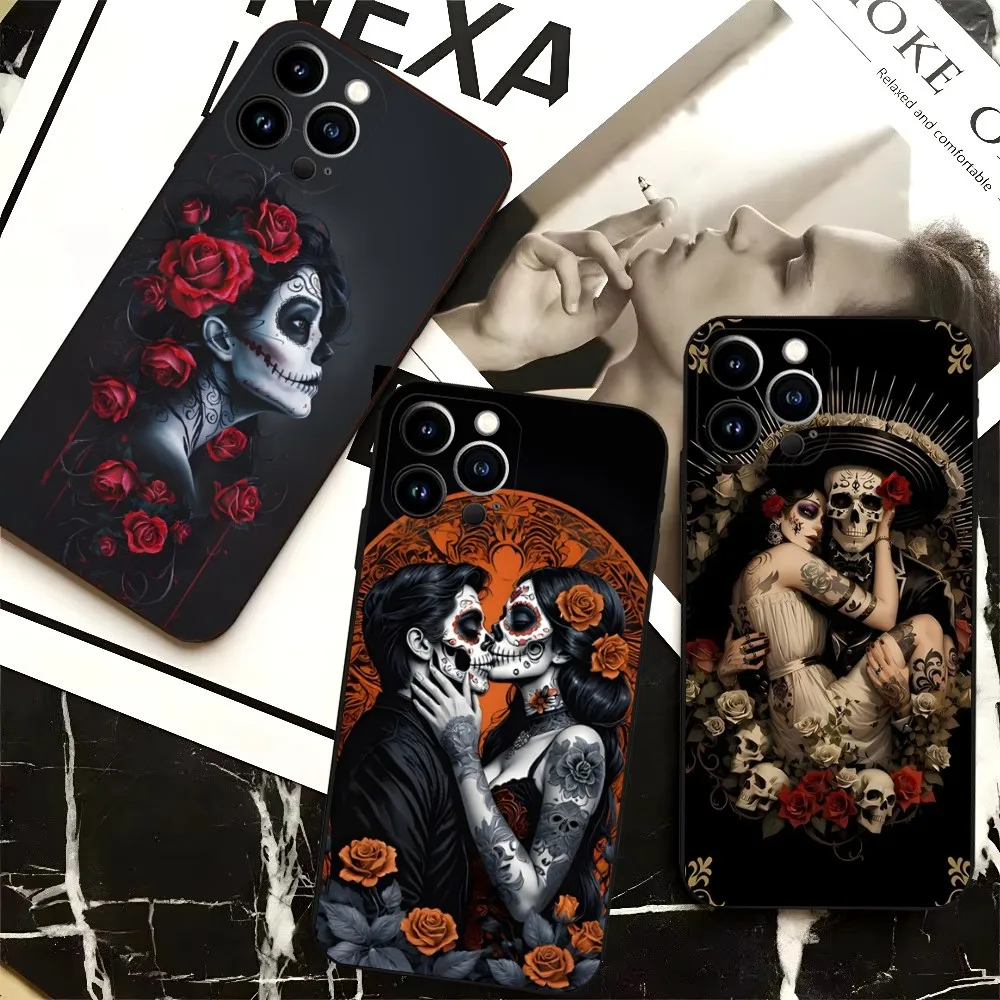 

Mexican Catrina Skull Girl Phone Case For iPhone 16,15,14,13,12,Pro,Max,11,7,8,Plus,XR,XS Max Shockproof Silicone Soft Shell