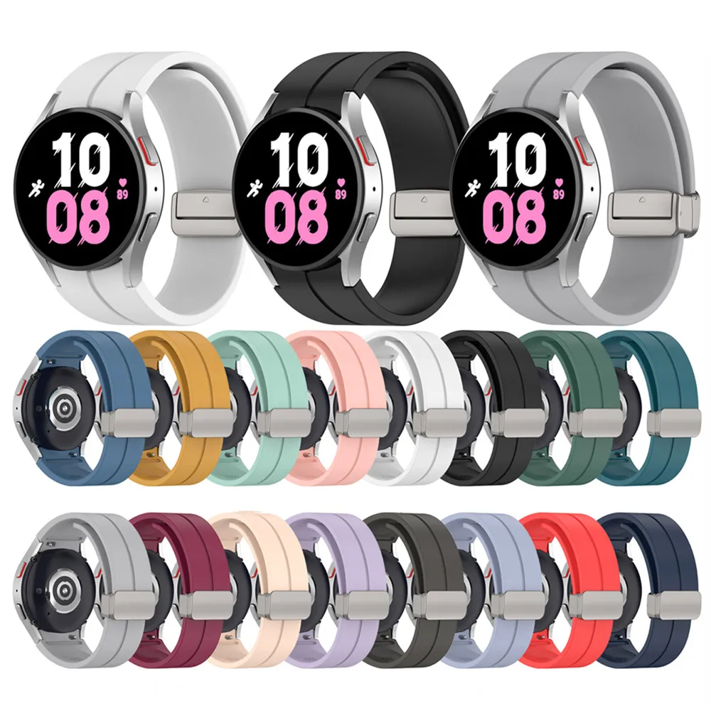삼성 갤럭시 워치 7 FE용 실리콘 시계 밴드 스트랩, 부드러운 손목 밴드, 접이식 금속 실버 버클