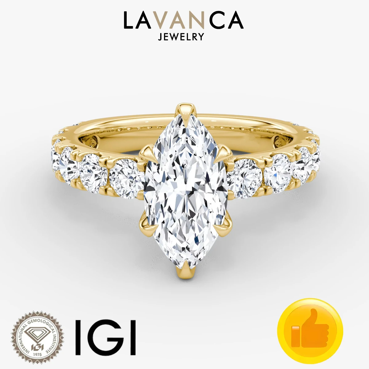 Marquise Cut IGI Certified Lab Created Diamond Ring Half Eternity Style Lab Diamond Ring 9K/14K/18K Yellow Gold Engagement Ring