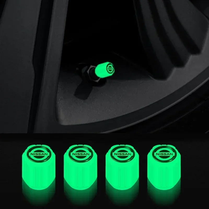 4PC Car Wheel Nozzle Dustproof Tyre Valve Stem Night Glowing Decor For Nissan Qashqai J11 J10 X-Trail Micra Juke Tiida Leaf 2008