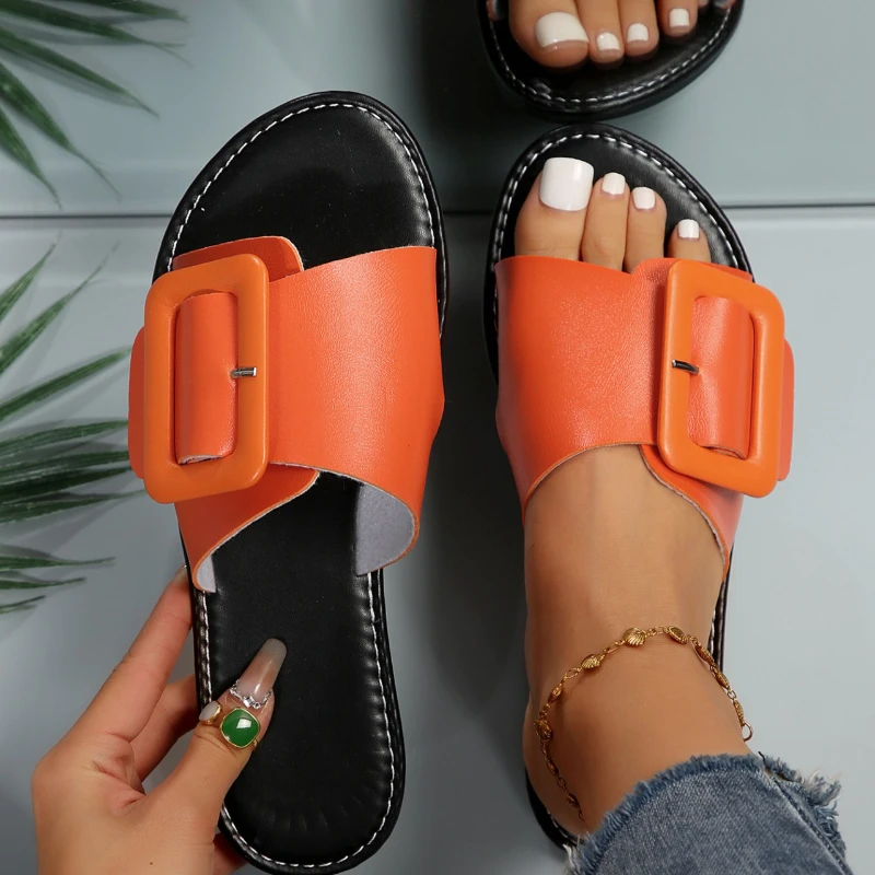 

2025 Summer Women Slippers New Fashion Soft Platform Shoes Beach Chunky Heels Sandals Buckle Designer Slippers Slides Women