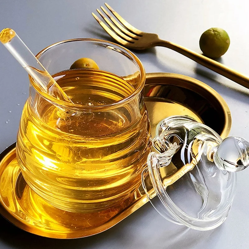 Glass Honey Jar High Borosilicate Glass Kitchen Jar Honey Pot With Dipper And Lid Storage Jar Container 250ML image 4