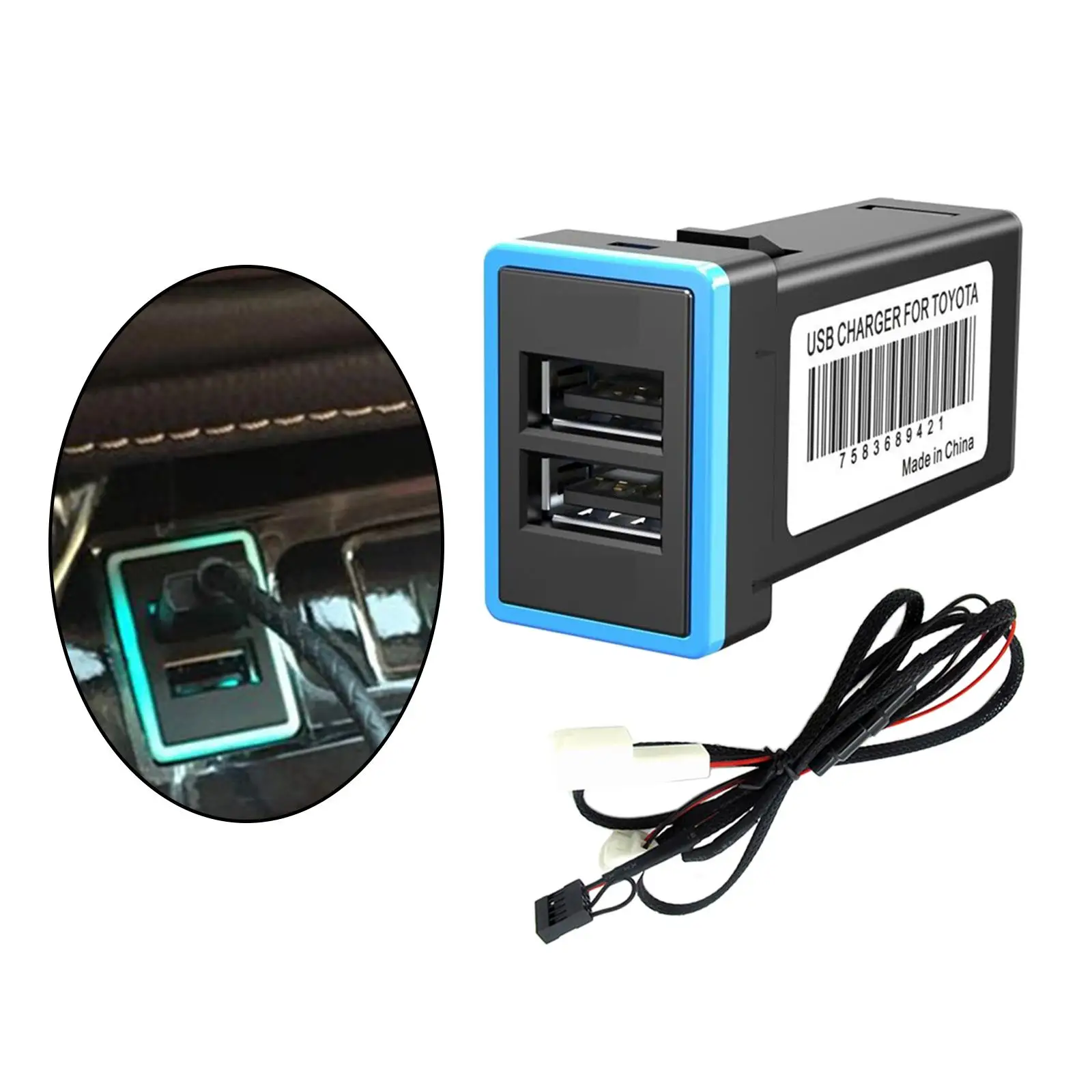 Universal USB QC3.0 Car Charger Quick Charging Blue LED Fast Charger Fits for Charging Power Adapter Outlet