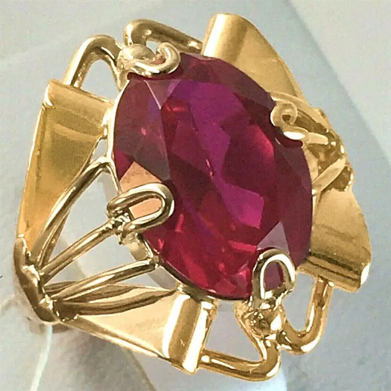 Huitan Spezielles Design Damenring Goldfarben Geometrisch Eingelegte Glänzende Blau/Rote Zirkonia Mode Hochzeit Party Accessoires Moderner Schmuck