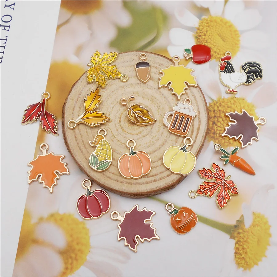 エナメルペンダントセット,20個セット,ミックスマップルリーフ,カボチャ,山羊,薄い,感謝,ジュエリーアクセサリー