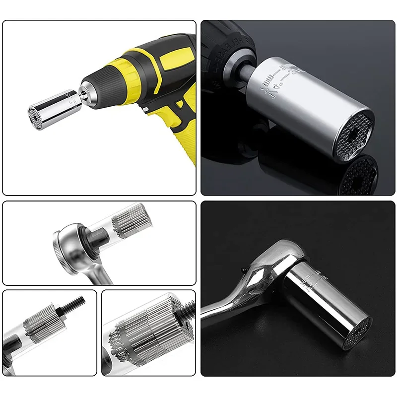 Universal ประแจแรงบิด Power Drill Ratchet Bushing Spanner Key Magic Multi เครื่องมือ 7-19 มม.ชุดซ็อกเก็ตแขน