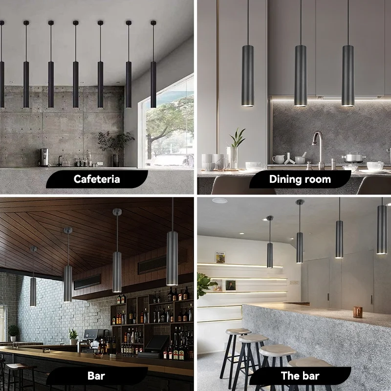 LED Ceiling Chandelier 5W Pendant Light With GU10 Bulb Hanging Lamp Adjustable Length Restaurant Living Room Cylinder Chandelier