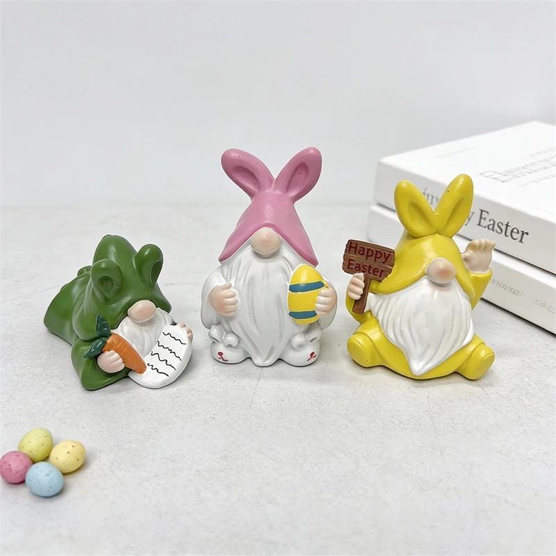 Rabbit Ear Macaron Color Easter Elf Holding Egg Resin Figurine Pastel Table Centerpiece Home Holiday Decor For Kids Women