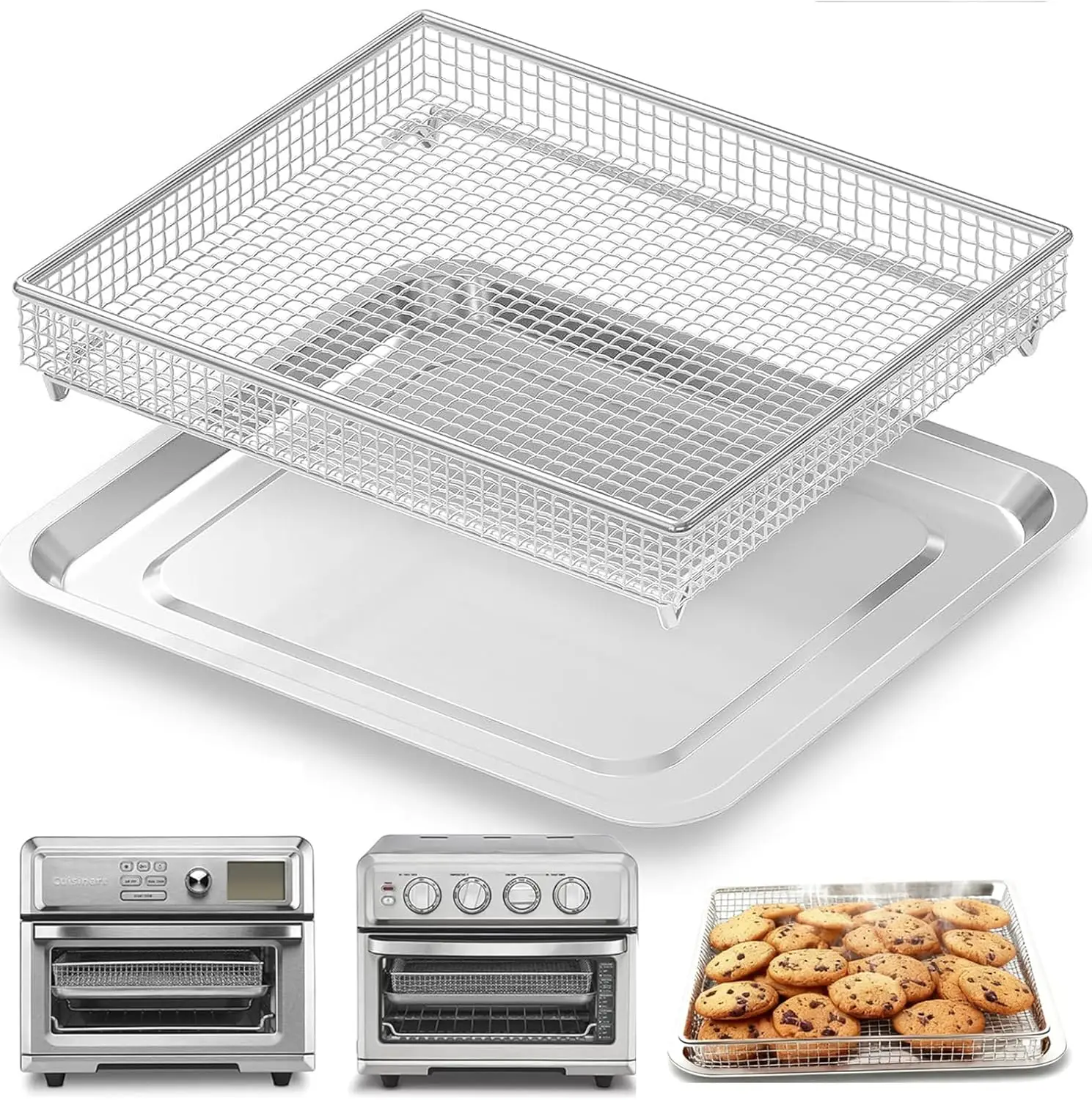 

Air Fryer Replacement Tray for Cuisinart TOA-60 TOA-65 TOA-70, 12.4"x11" Stainless Steel Baking Sheet & Mesh Rack Basket