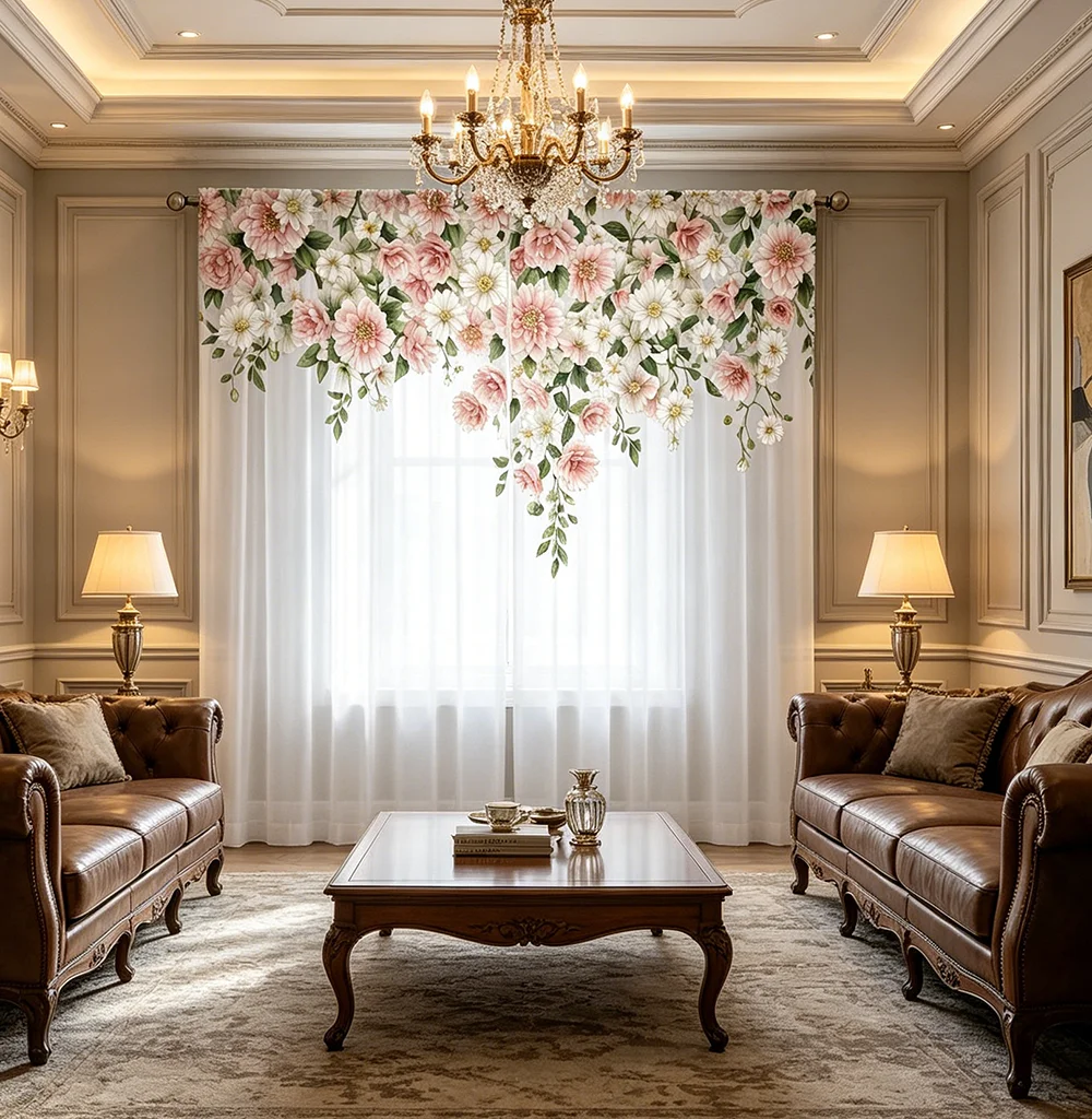2PCS Digital Printing Sheer Curtain, Orchids Elegant Exotic Flowers Pattern, Luxury Tropical Sophisticated Living Room Decor