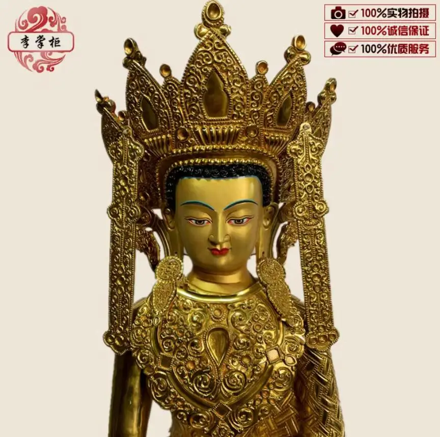 50cm Tibetan Nepalese Esoteric Buddhism Gilded Painted Pure Copper Enlightenment Buddha Shakyamuni Buddha Statue Buddha Ornament