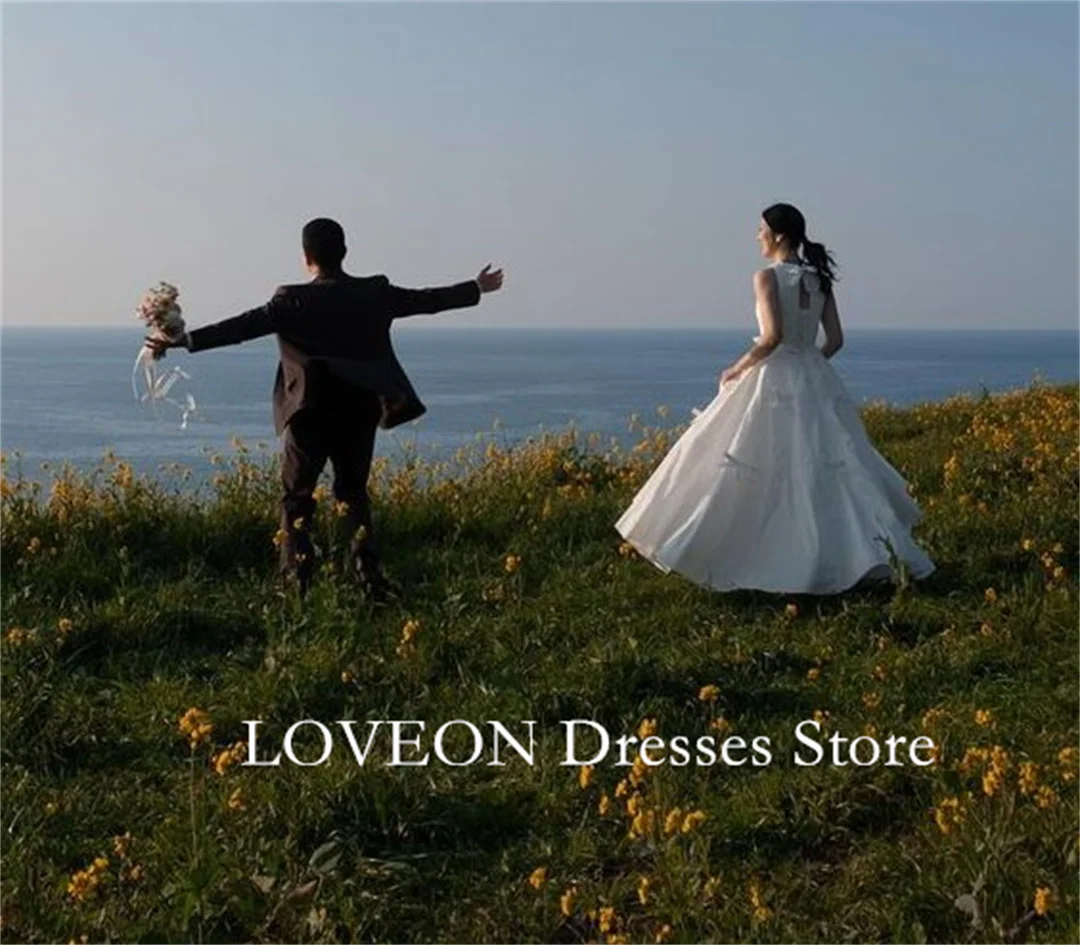 GIOIO O-Neck Korea Sleeveless Wedding Dresses with Bow Corset 프롬드레스 A-Line Taffeta Simple  Bride Gowns Party Women Bride