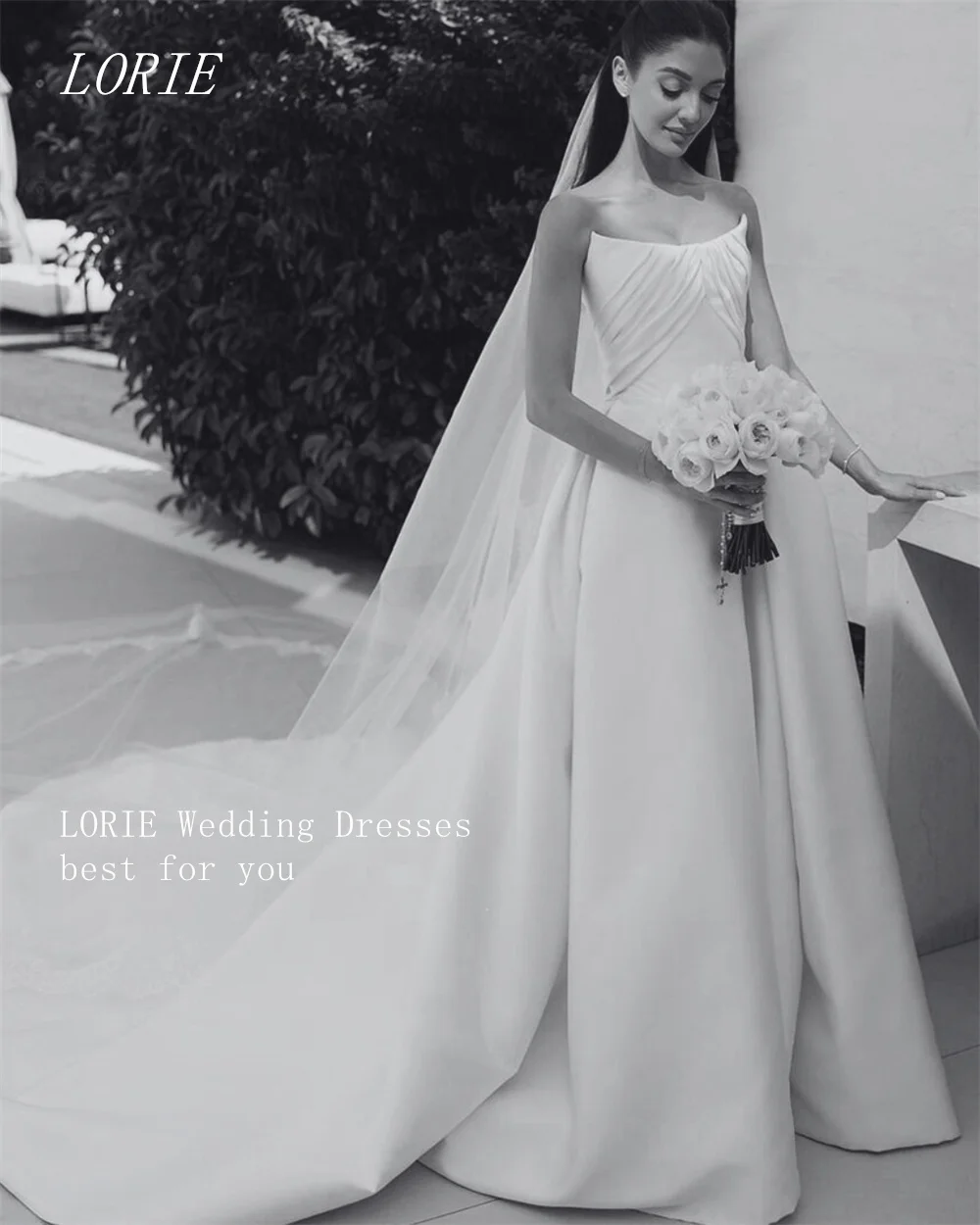 LORIE فستان زفاف فاخر مطوي على شكل حرف A فساتين زفاف برقبة قارب أنيقة بدون أكمام ثوب زفاف مخصص 2026 #2