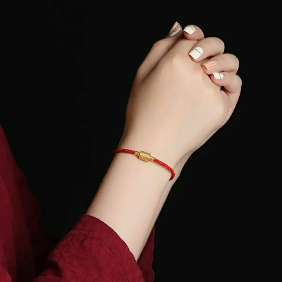 2025 nueva pulsera de cuerda roja del zodiaco de serpiente marca de moda año de nacimiento tejido a mano hombres y mujeres pareja chapada en oro Real 24K cuenta de la suerte