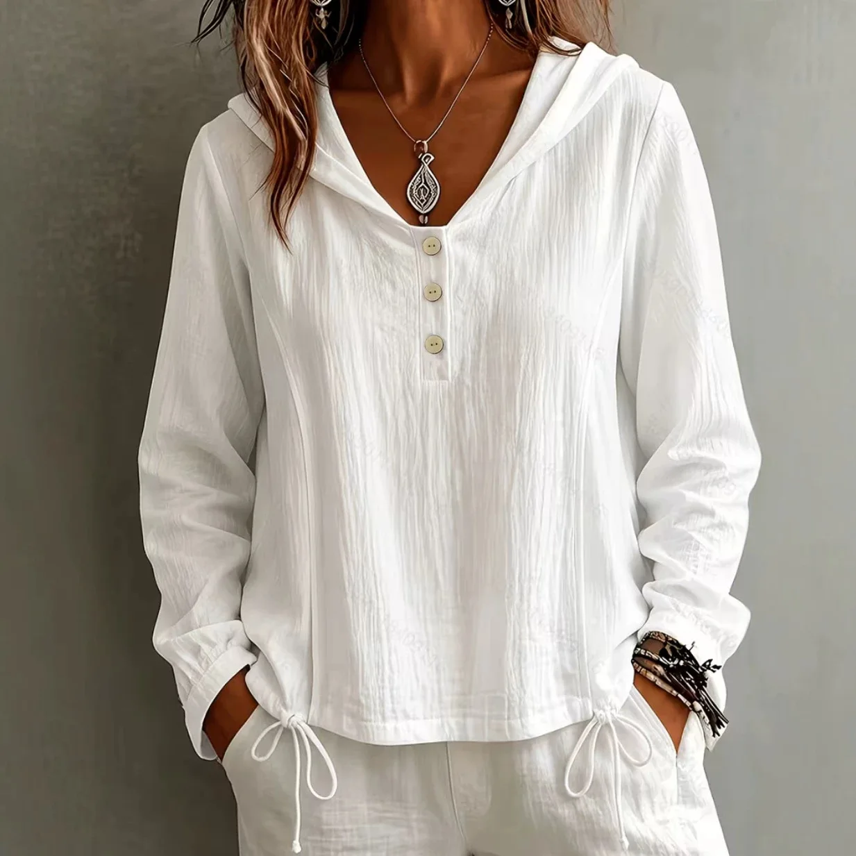 Hoodies For Women Autumn Stylish Button Drawstring Casual Long Sleeve Hoodie Lightweight  Hooded Sweat Shirts Tops