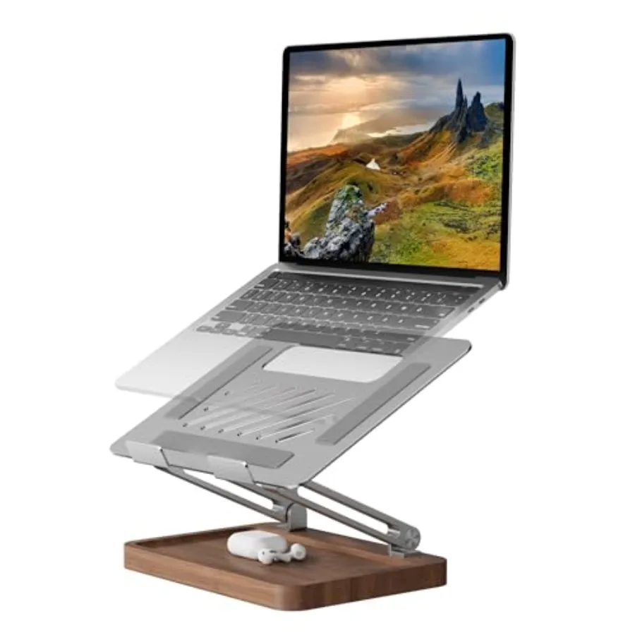 

Laptop Stand for Desk Laptop Riser with Walnut Storage Base Adjustable Laptop Stand Ergonomic Wooden Laptop Ventilated Stand fo