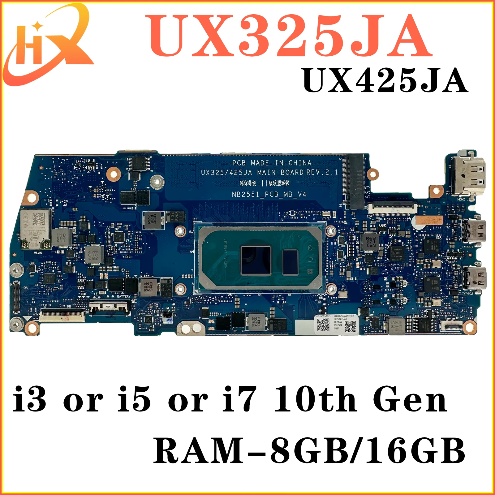 UX325/425JA Mainboard For ASUS UX425JA U4700JA BX425JA RX425JA UX325JA U3700JA BX325JA RX325JA Laptop Motherboard i5 i7 10th Gen