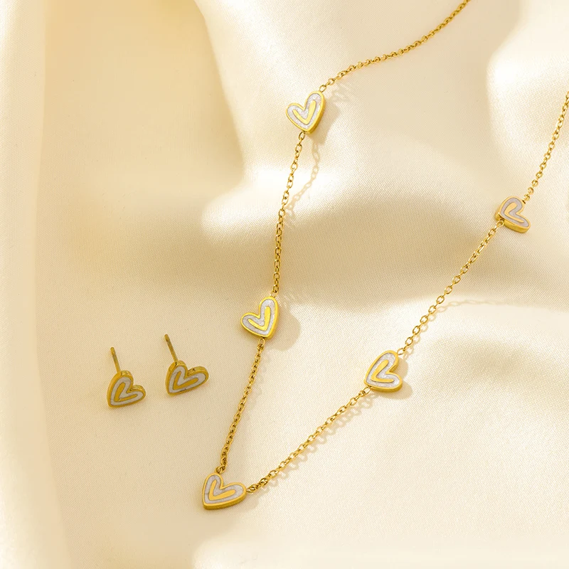 EILIECK 316L Edelstahl Kreatives Herz-Halsketten-Armband-Ohrringe-Set für Damen, Modischer Goldfarbener Wasserdichter Schmuck als Geschenk – Detail 13