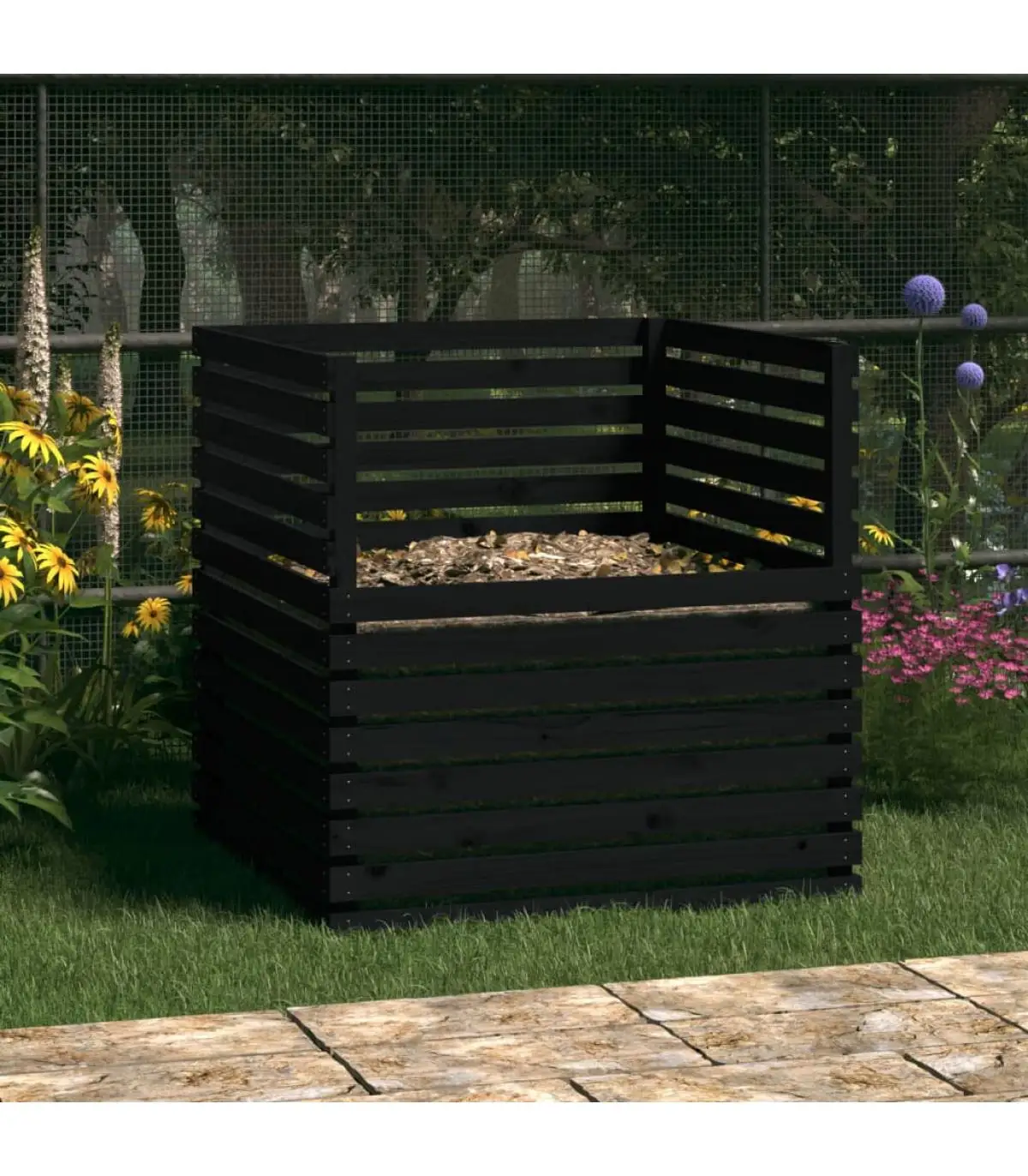 Solid wood composter pine black 100x100x102 cm