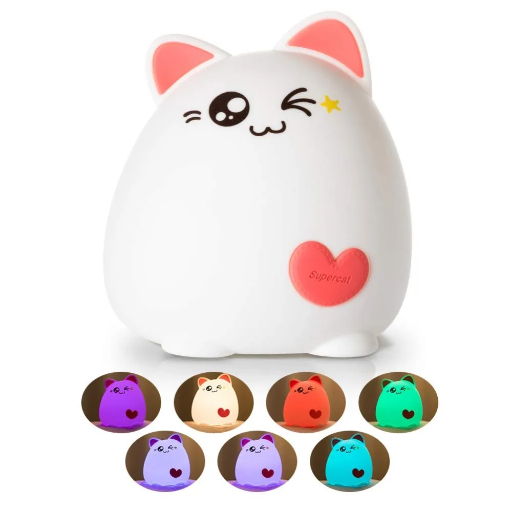 Luce notturna a LED ricaricabile USB per bambini sensore tattile per gatti carini cambia colore lampada da vivaio con respirazione in Silicone morbido regalo
