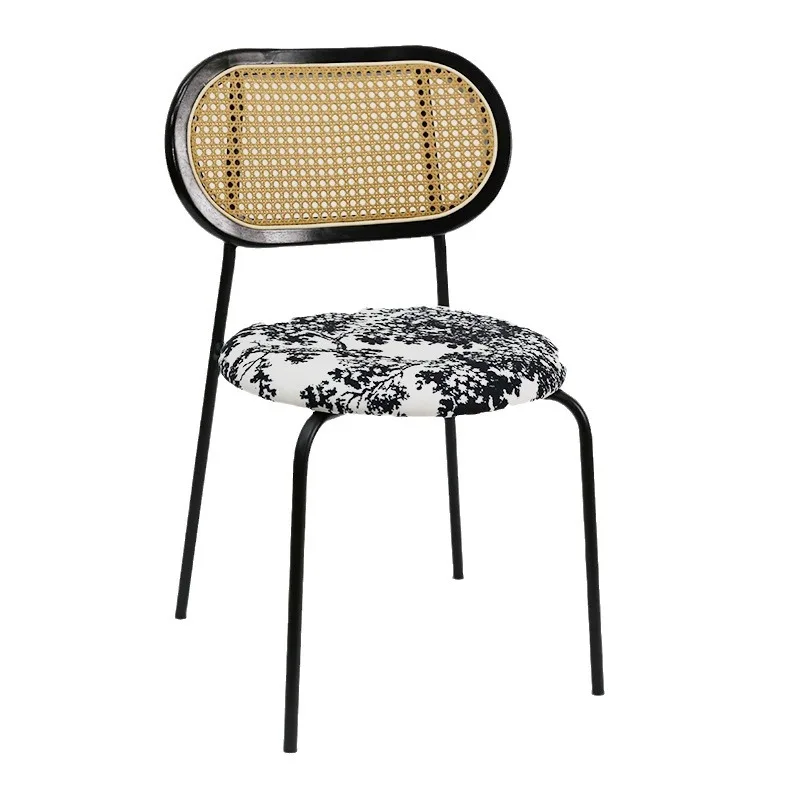 

Medieval style restaurant rattan dining chair household phoenix solid wood backrest ox horn chair commercial homestay wrought